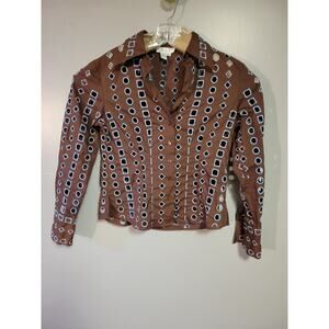 VTG D&Y Brown cut out with blue threading button up Boho blouse Size M